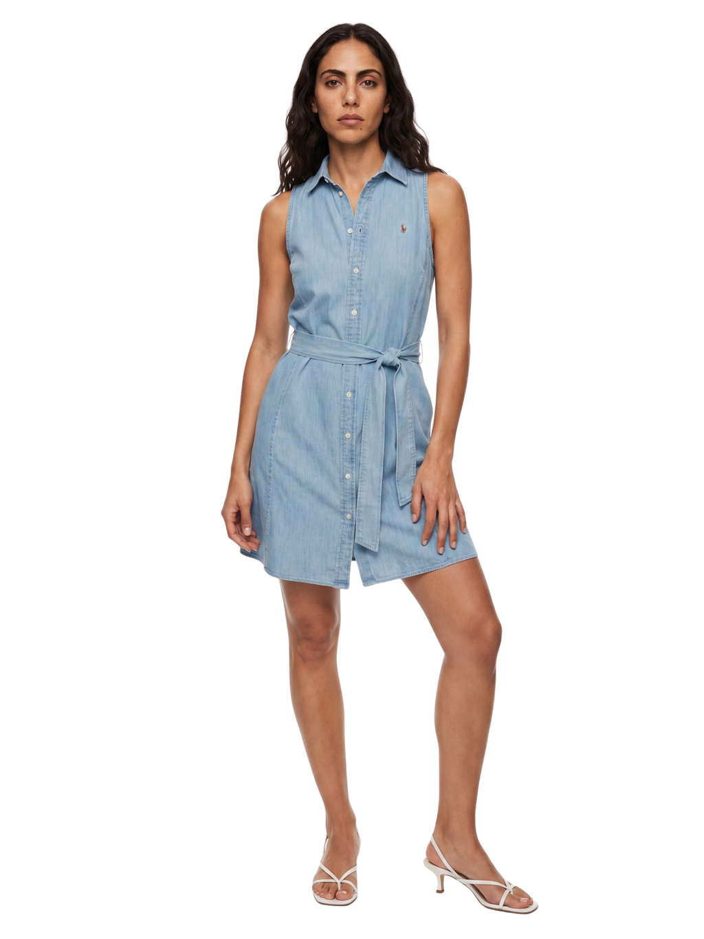 Cotton Chambray Sleeveless Shirtdress