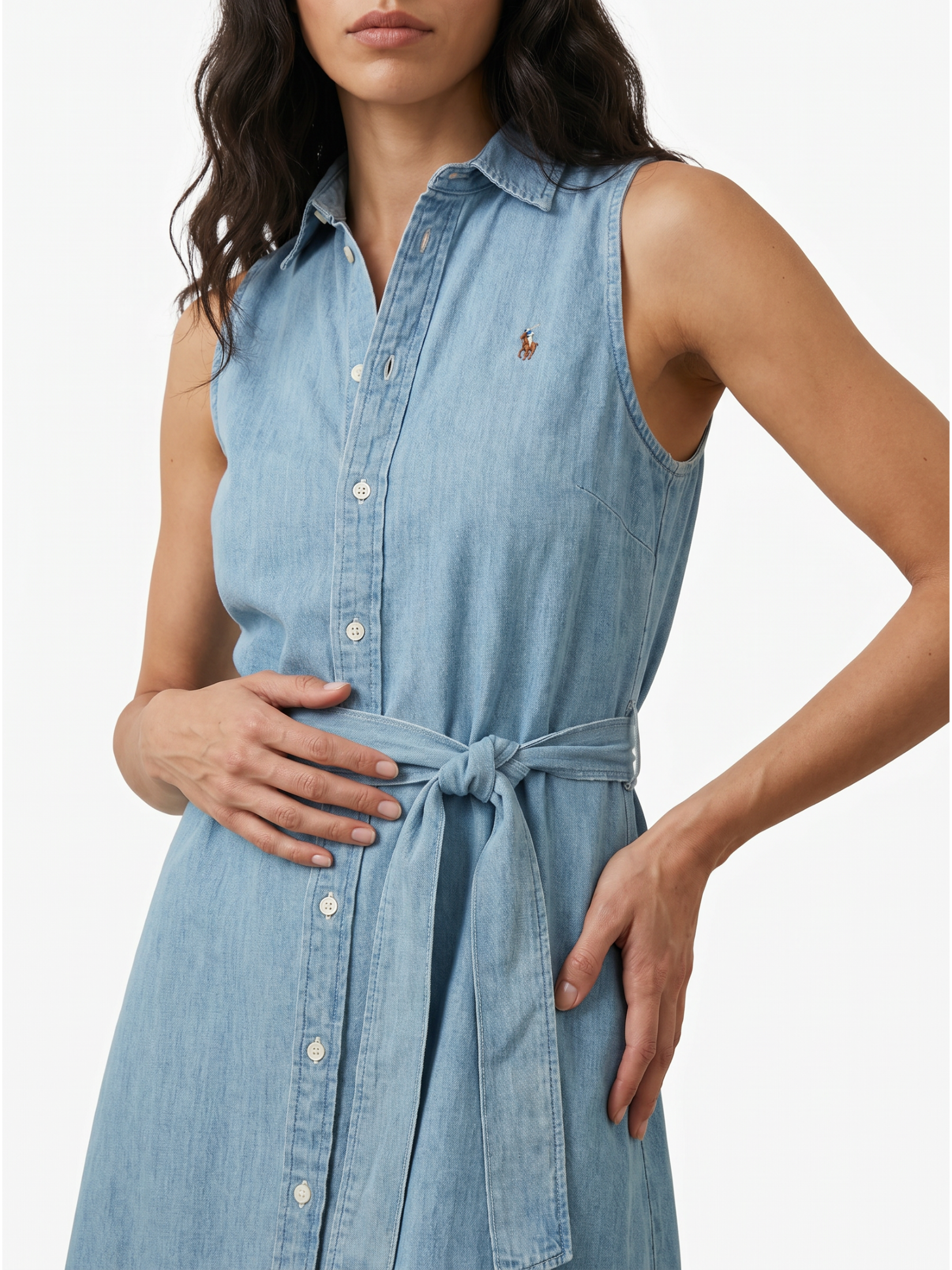 Cotton Chambray Sleeveless Shirtdress