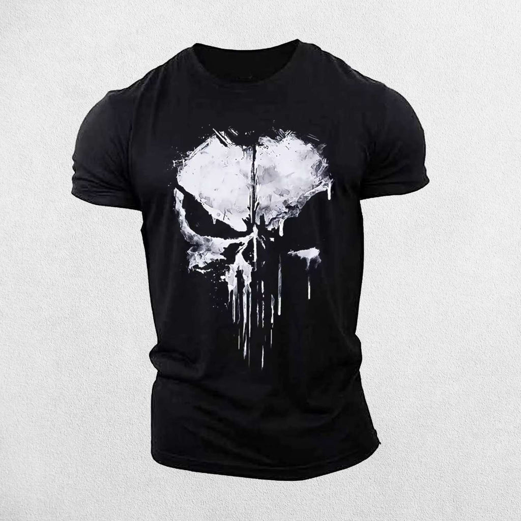 Men's Stylish O-Neck Short Sleeve Gym T-shirt with 3D Punisher Skull Print Design