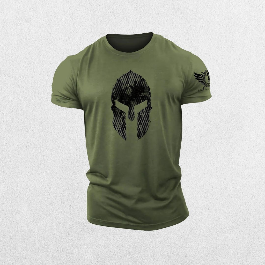 GPW 3D Printed Spartan Helmet Gym T-Shirt - Hex Camo Tough Guy Tee