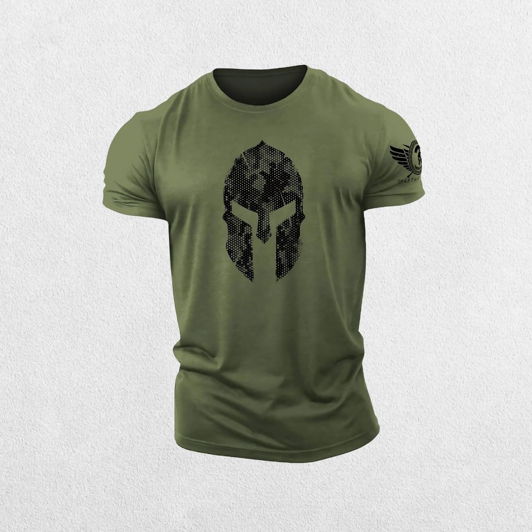 GPW 3D Printed Spartan Helmet Gym T-Shirt - Hex Camo Tough Guy Tee