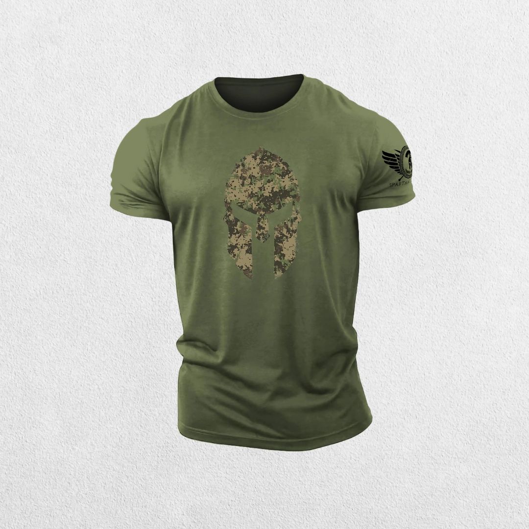 GPW 3D Printed Spartan Helmet Gym T-Shirt - Hex Camo Tough Guy Tee