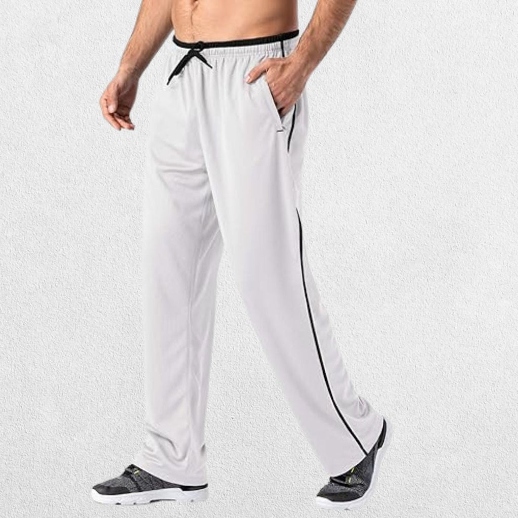 GPW Men’s Lightweight Loose Fit Open Bottom Mesh Athletic Trousers with Zipper Pockets