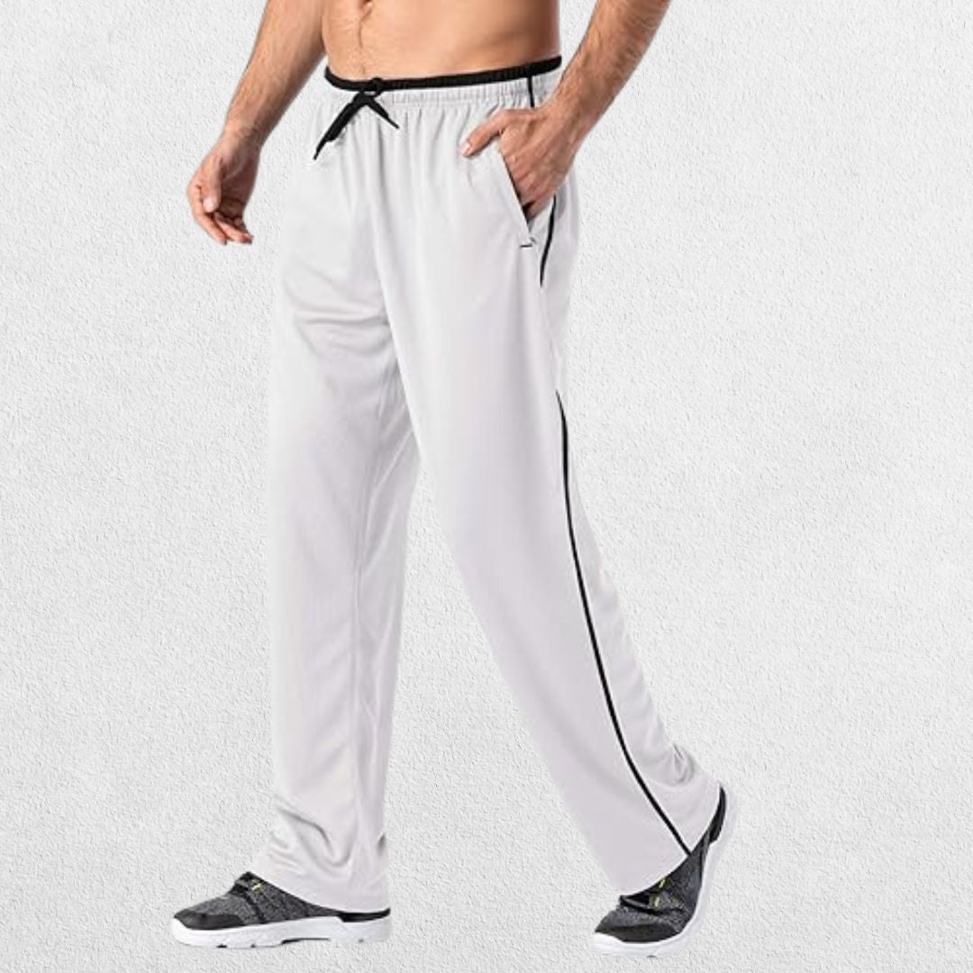 GPW Men’s Lightweight Loose Fit Open Bottom Mesh Athletic Trousers with Zipper Pockets