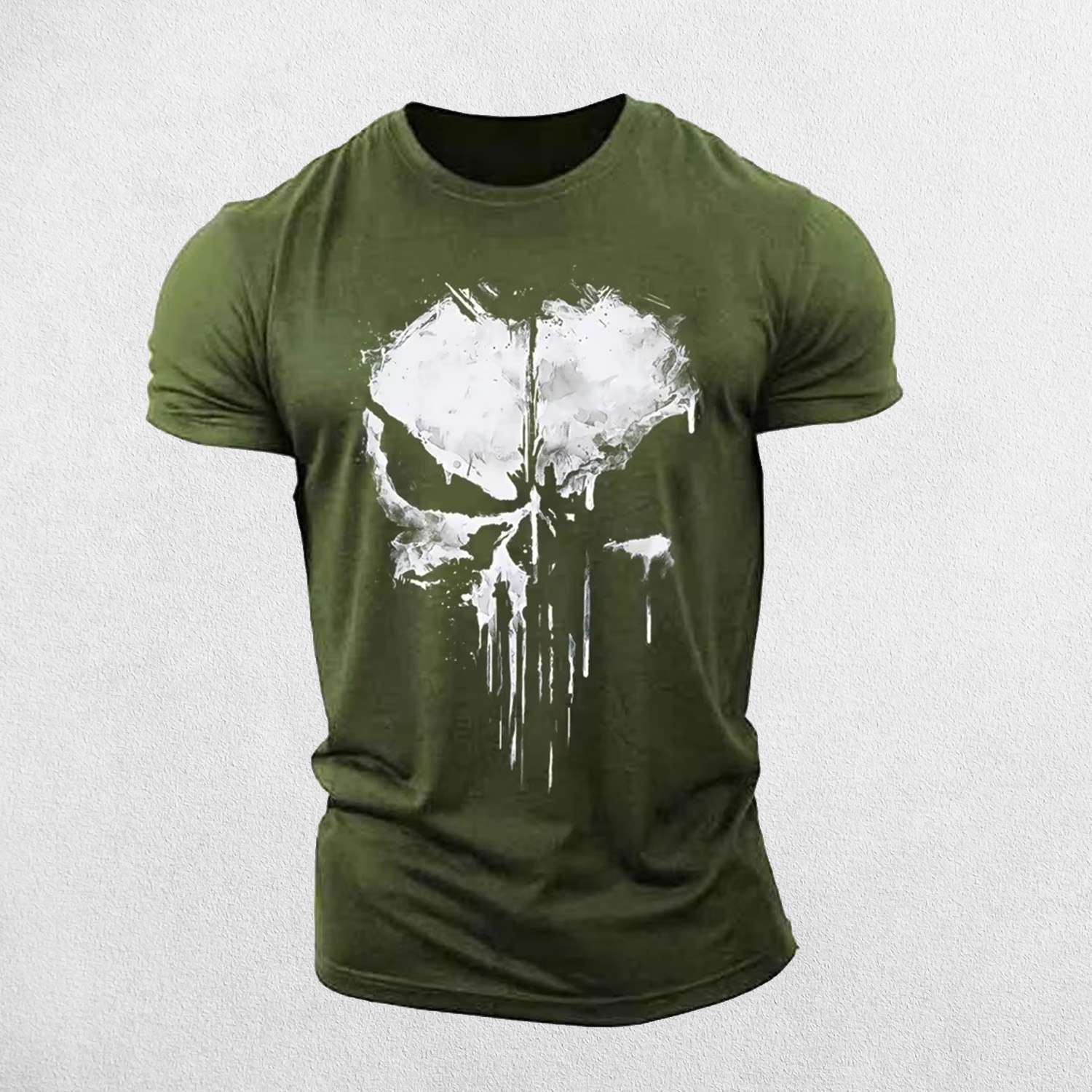 Men's Stylish O-Neck Short Sleeve Gym T-shirt with 3D Punisher Skull Print Design