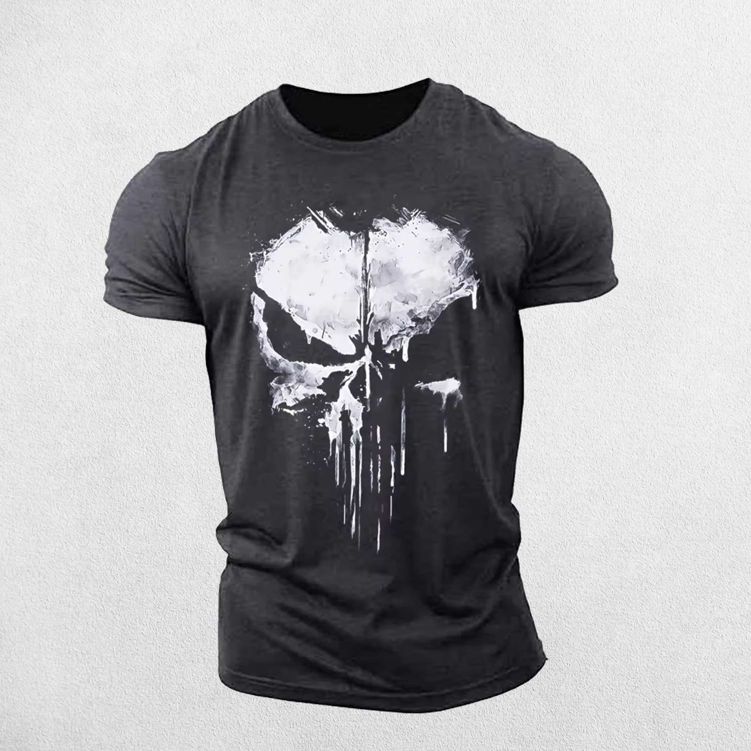 Men's Stylish O-Neck Short Sleeve Gym T-shirt with 3D Punisher Skull Print Design