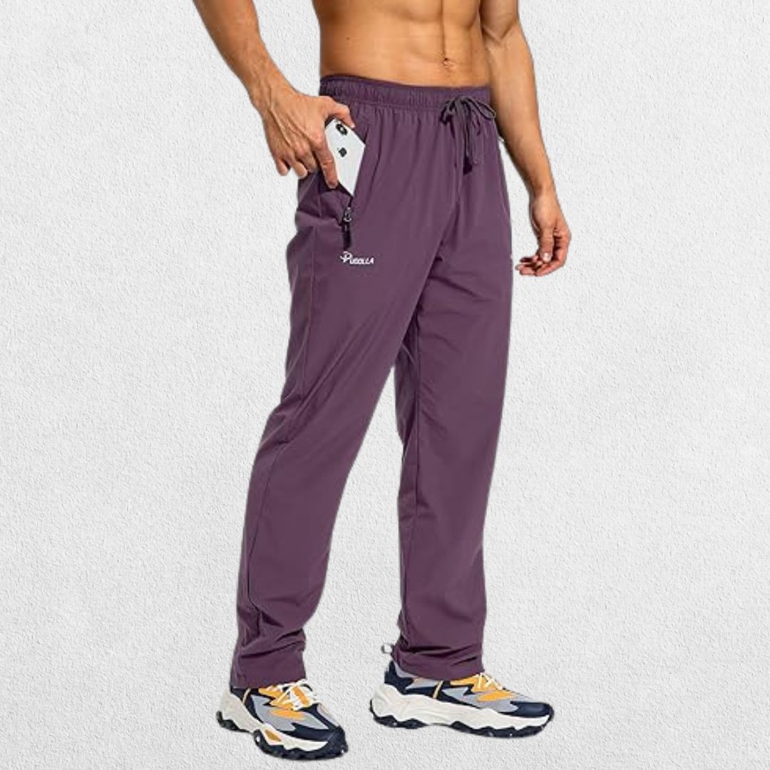 Men's Workout Athletic Trousers with Elastic Waist and Zipper Pockets
