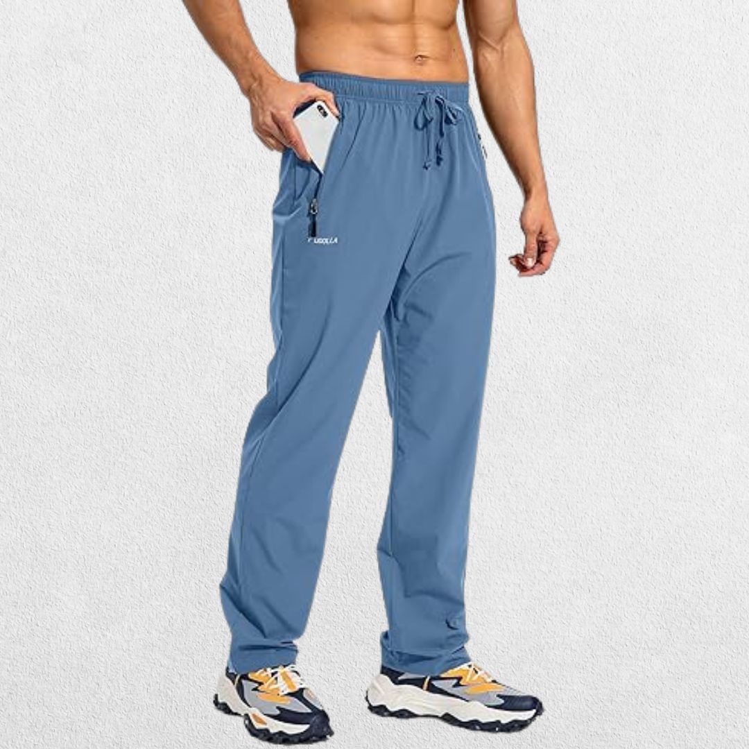 Men's Workout Athletic Trousers with Elastic Waist and Zipper Pockets