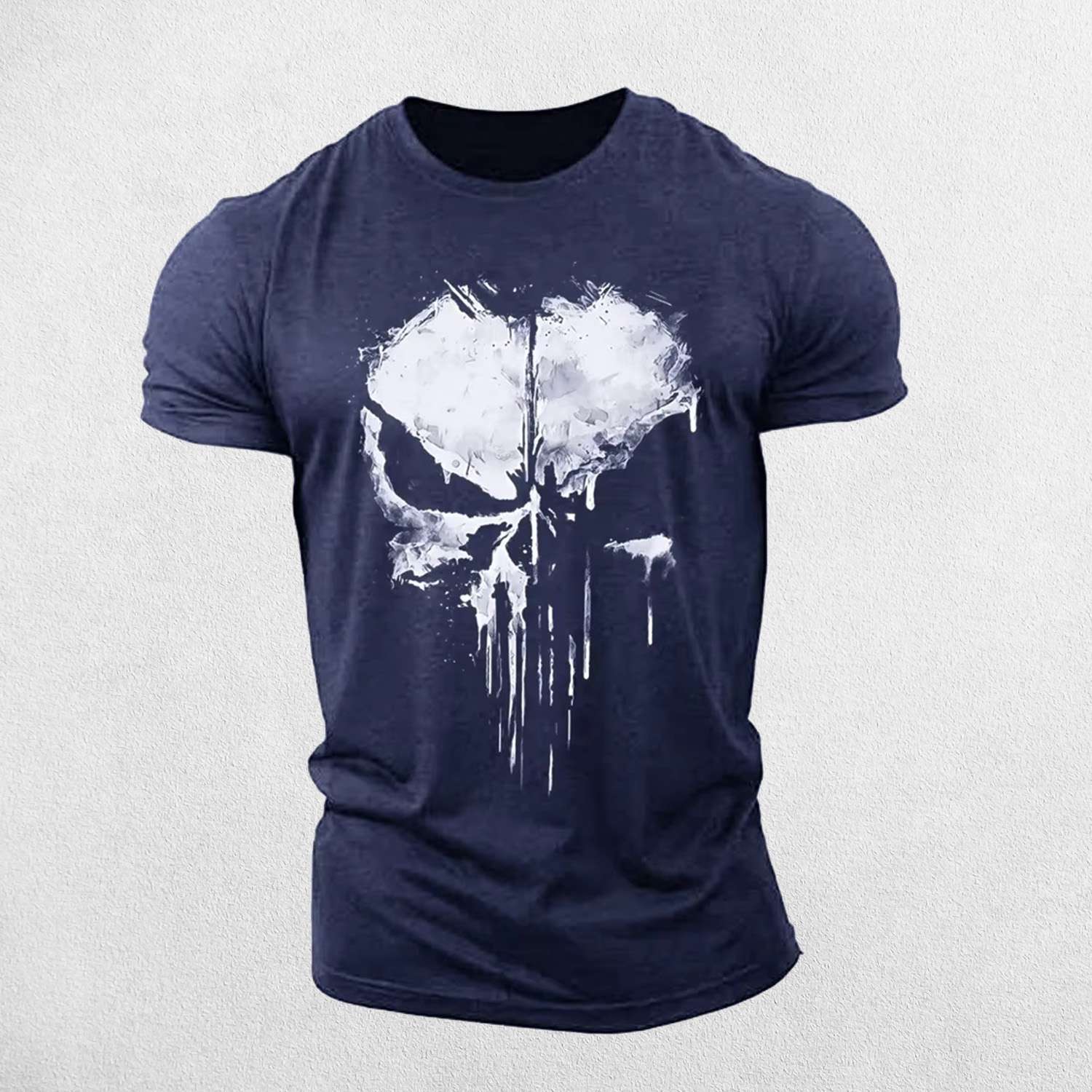 Men's Stylish O-Neck Short Sleeve Gym T-shirt with 3D Punisher Skull Print Design
