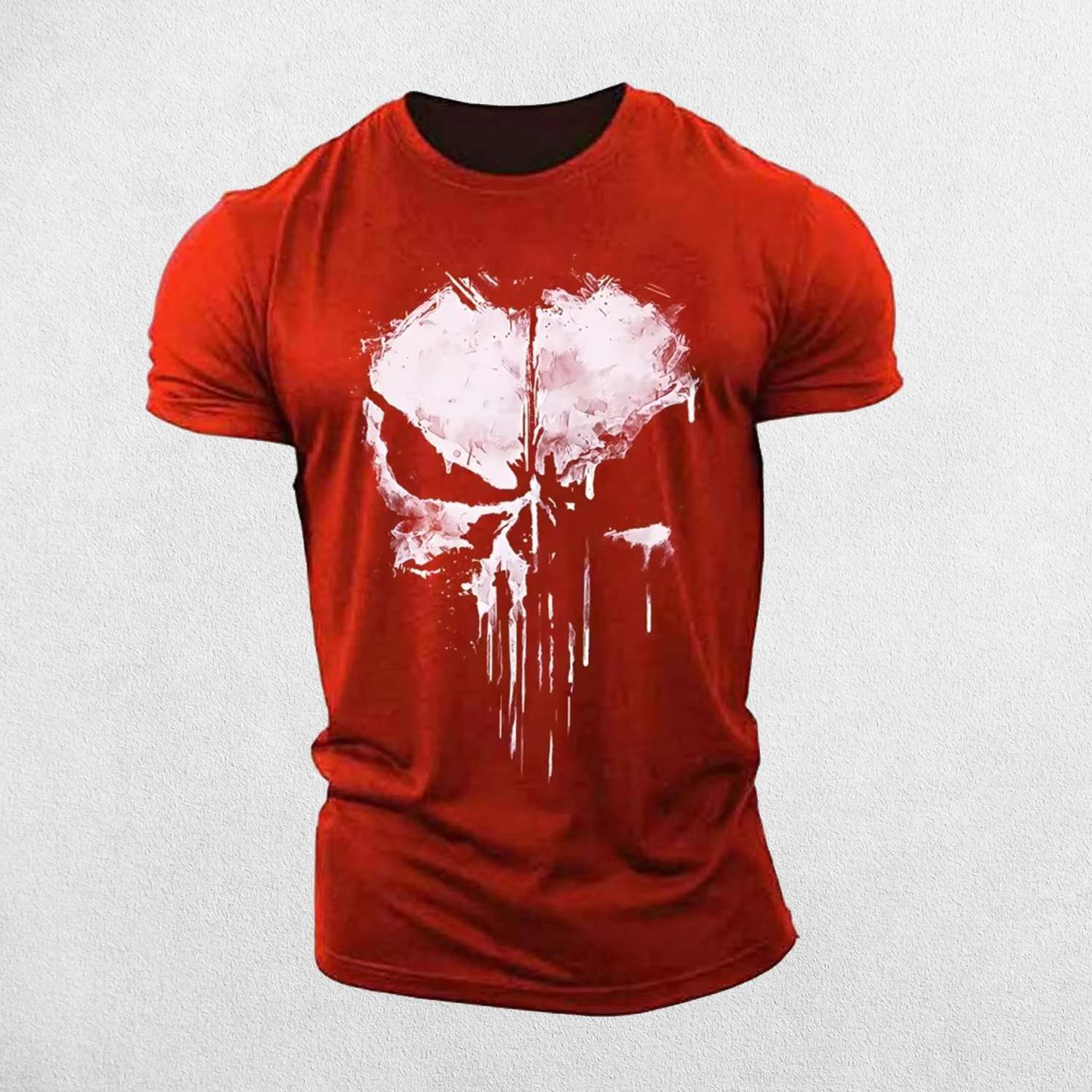Men's Stylish O-Neck Short Sleeve Gym T-shirt with 3D Punisher Skull Print Design