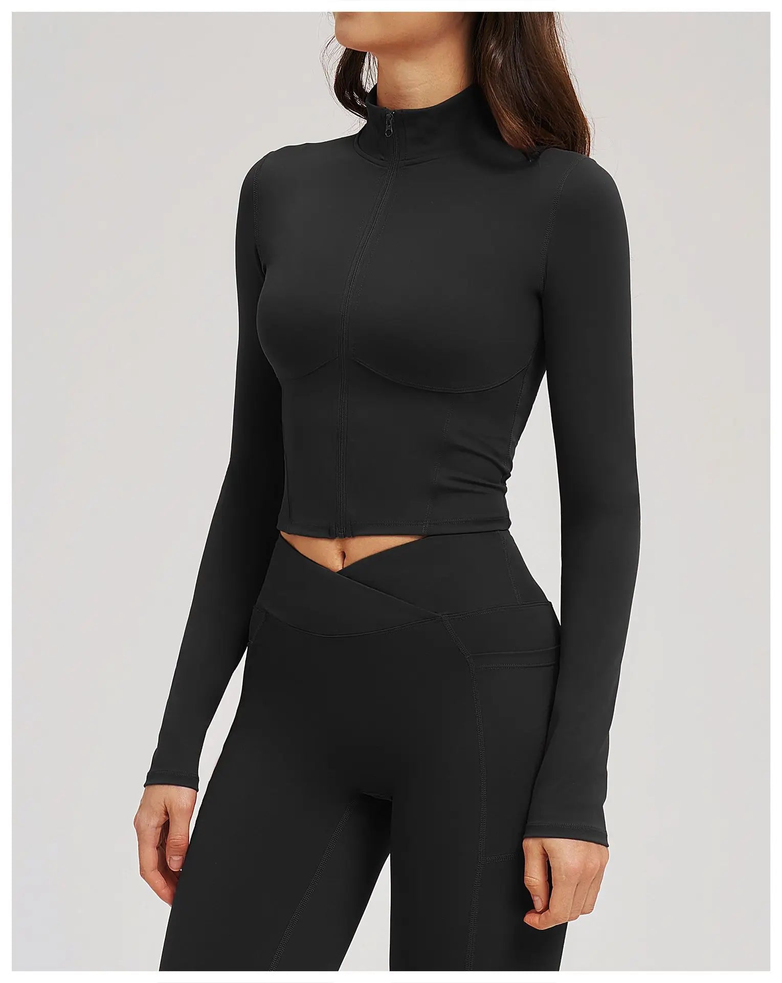 Yoga Long Sleeve Zipper Jacket Women Crop Tops T-shirts Solid Sports Top Running Shirts Sexy Quick Dry Fitness Gym Sport Wear