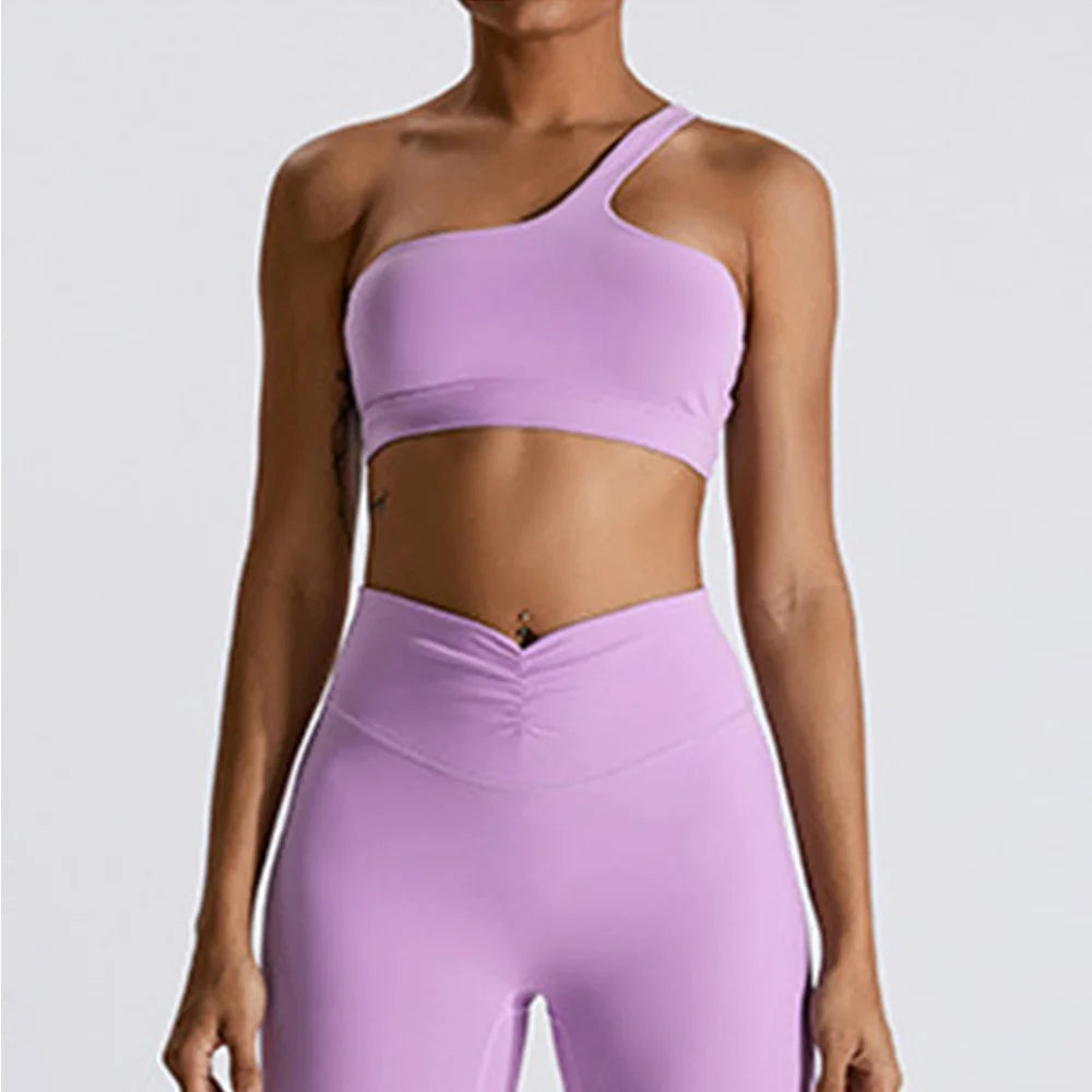Women One Shoulder Sports Underwear Gym Top Bra Training Women Yoga Bra Stretch High Strength Workout Fitness Women Sports Vest