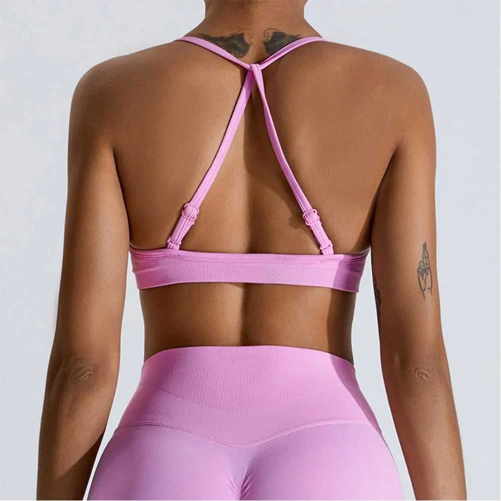 Women Sports Underwear Scrunch Push-up High Support Adjustable Thin Shoulder Strap Tank Fitness Top Seamless Workout Yoga Bras