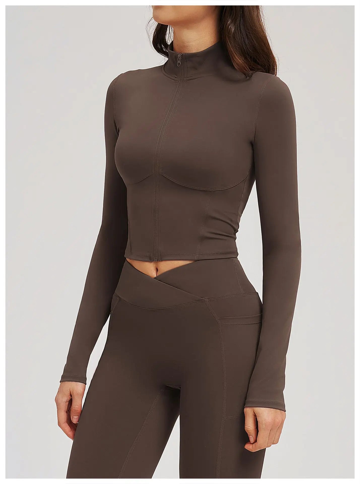 Yoga Long Sleeve Zipper Jacket Women Crop Tops T-shirts Solid Sports Top Running Shirts Sexy Quick Dry Fitness Gym Sport Wear