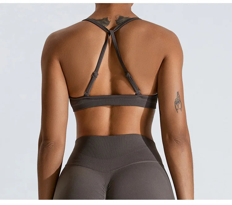Women Sports Underwear Scrunch Push-up High Support Adjustable Thin Shoulder Strap Tank Fitness Top Seamless Workout Yoga Bras