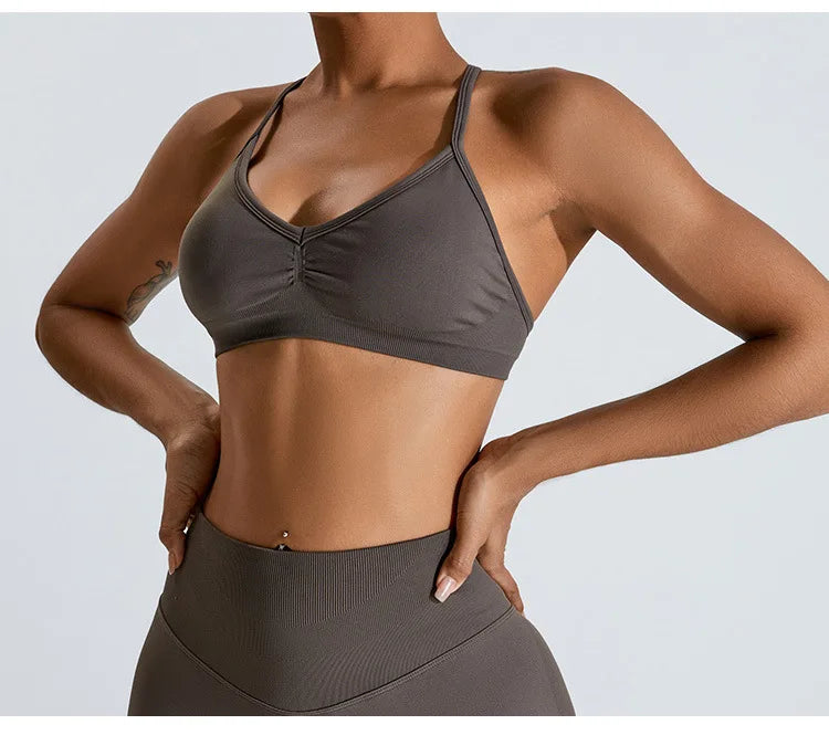 Women Sports Underwear Scrunch Push-up High Support Adjustable Thin Shoulder Strap Tank Fitness Top Seamless Workout Yoga Bras