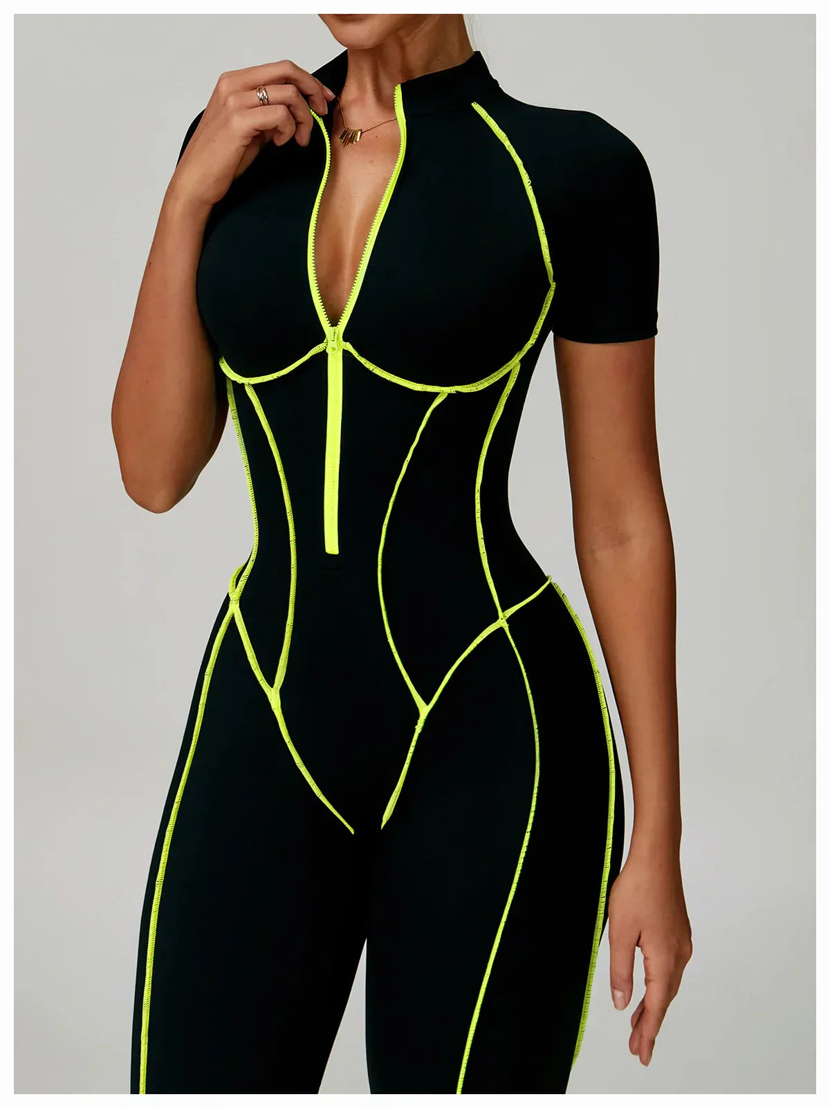 Gym Set Women Training Yoga Suit Sportswear Women Short Sleeves Sports Jumpsuit Fitness Rompers Zipper Push Up Workout Bodysuits