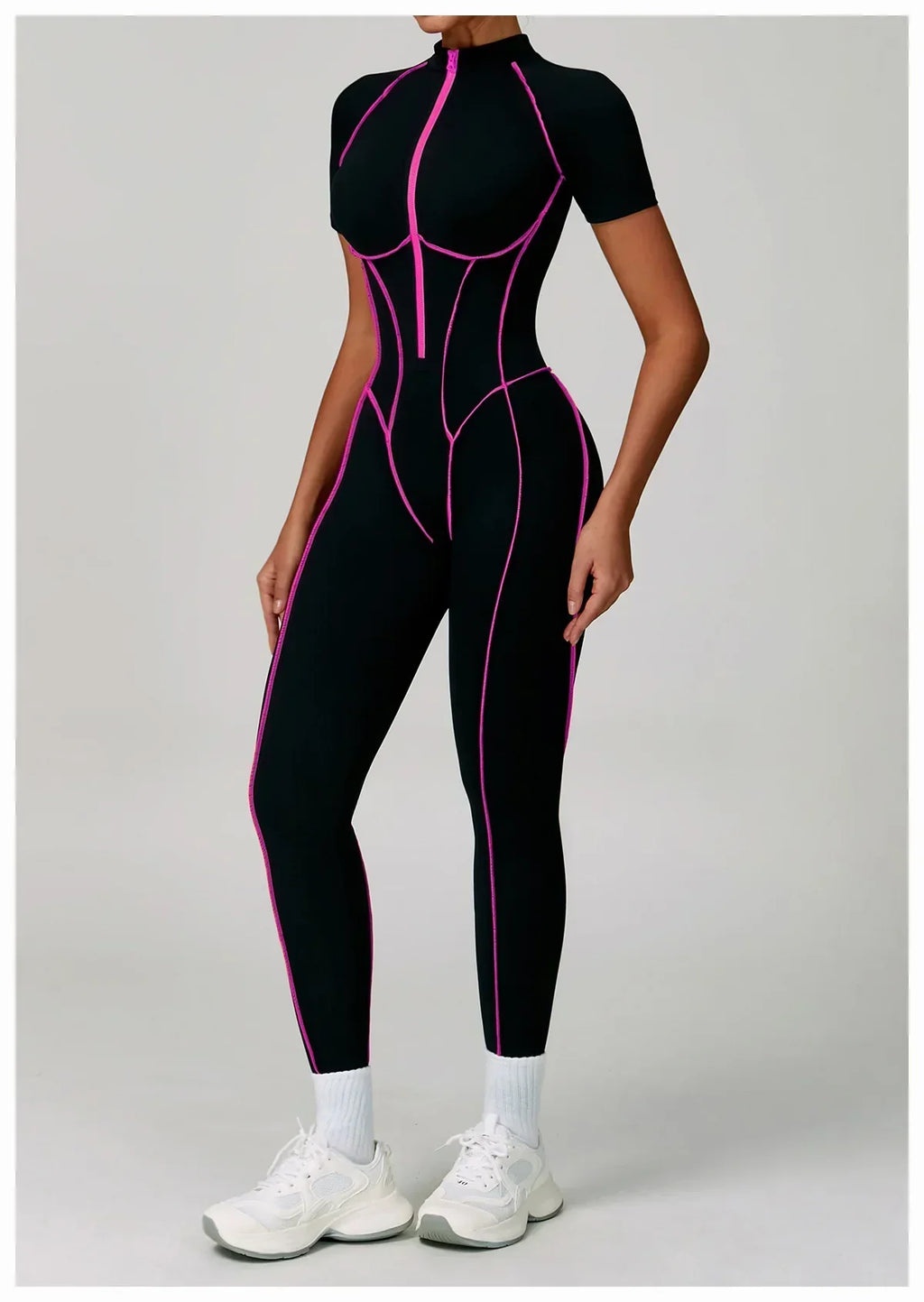 Gym Set Women Training Yoga Suit Sportswear Women Short Sleeves Sports Jumpsuit Fitness Rompers Zipper Push Up Workout Bodysuits