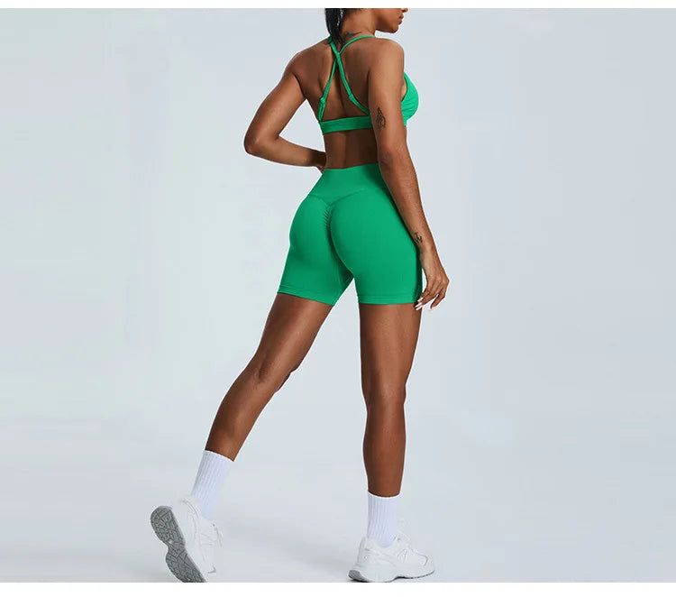 Women Sports Underwear Scrunch Push-up High Support Adjustable Thin Shoulder Strap Tank Fitness Top Seamless Workout Yoga Bras