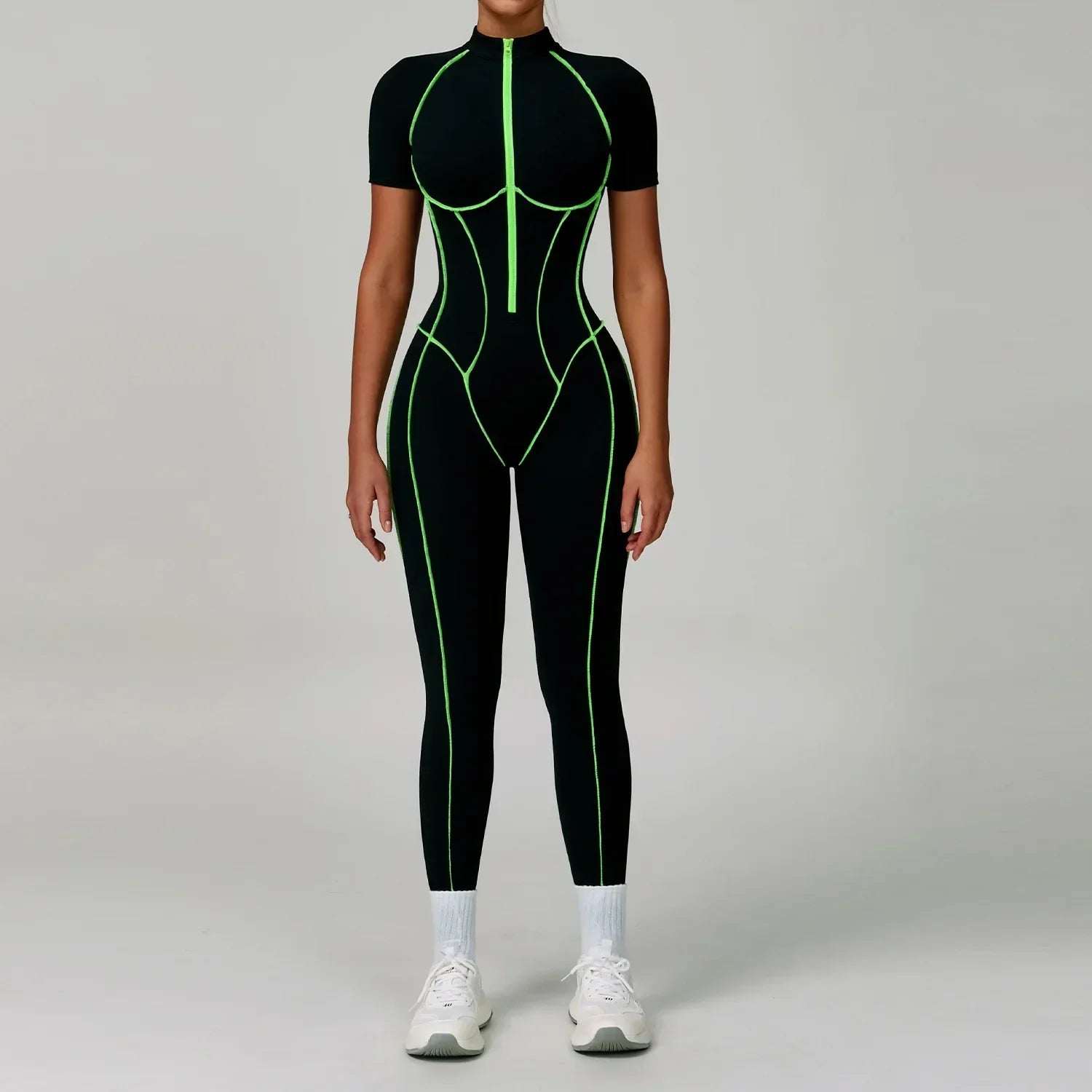 Gym Set Women Training Yoga Suit Sportswear Women Short Sleeves Sports Jumpsuit Fitness Rompers Zipper Push Up Workout Bodysuits