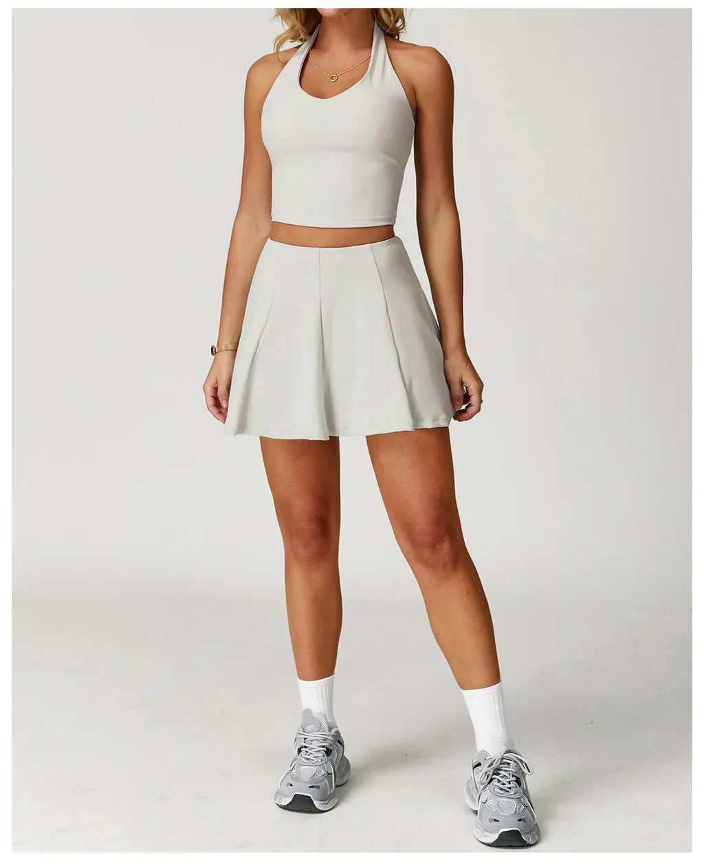 Fitness Tracksuit Yoga Set Women Outfit Gym Clothes Halter Sports Bra Matching Impact Short Skirt 2PCS Workout Sets Sportswear