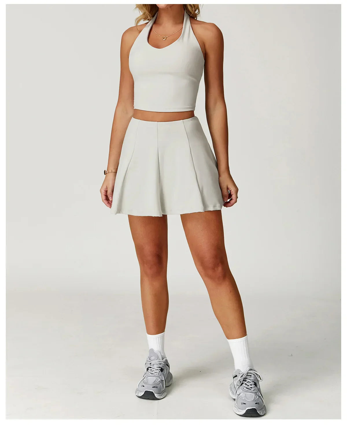 Fitness Tracksuit Yoga Set Women Outfit Gym Clothes Halter Sports Bra Matching Impact Short Skirt 2PCS Workout Sets Sportswear