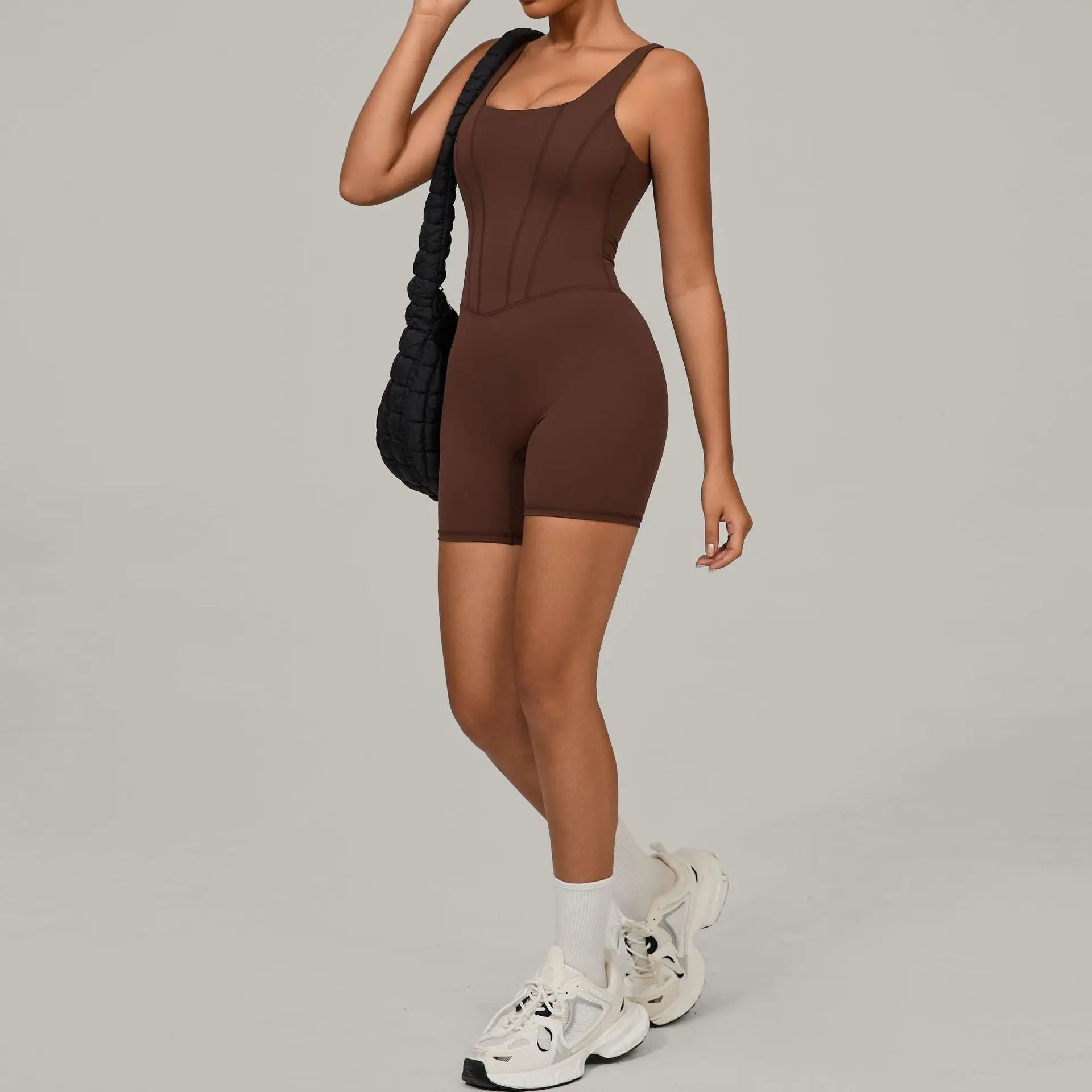 Women's Tracksuit Backless Workout Rompers Top Bodycon One Piece Halter Sleeveless Bodysuit Short Jumpsuits Push Up Sportswear