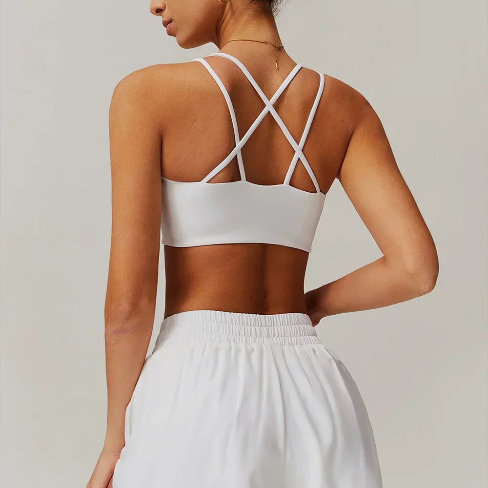 Women's Sports Bra Sexy Criss Cross Straps Back High Support Impact Yoga Underwear Running Fitness Gym Padded Bralette Tops