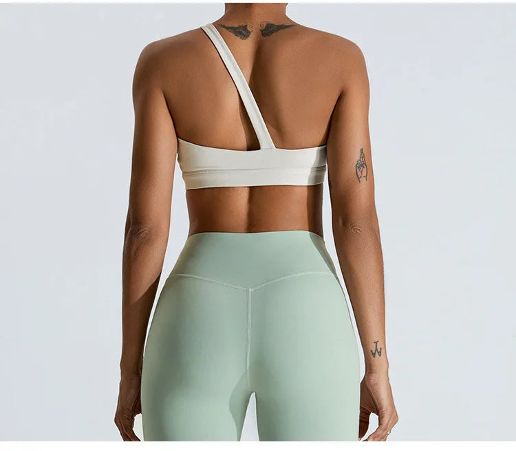Women One Shoulder Sports Underwear Gym Top Bra Training Women Yoga Bra Stretch High Strength Workout Fitness Women Sports Vest