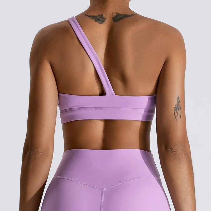 Women One Shoulder Sports Underwear Gym Top Bra Training Women Yoga Bra Stretch High Strength Workout Fitness Women Sports Vest
