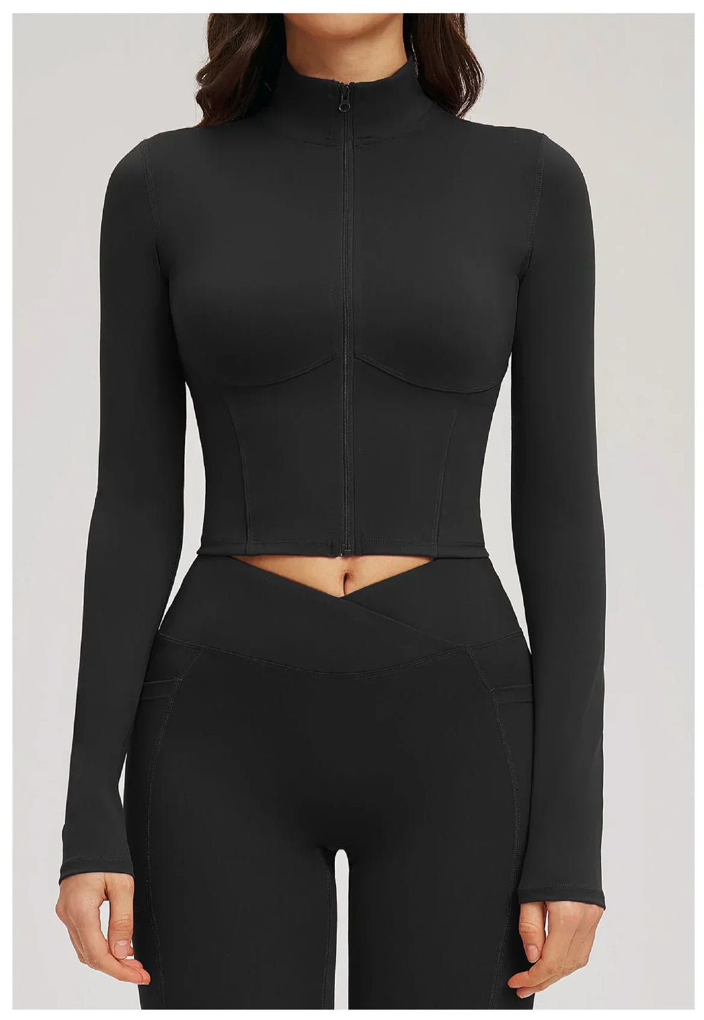Yoga Long Sleeve Zipper Jacket Women Crop Tops T-shirts Solid Sports Top Running Shirts Sexy Quick Dry Fitness Gym Sport Wear
