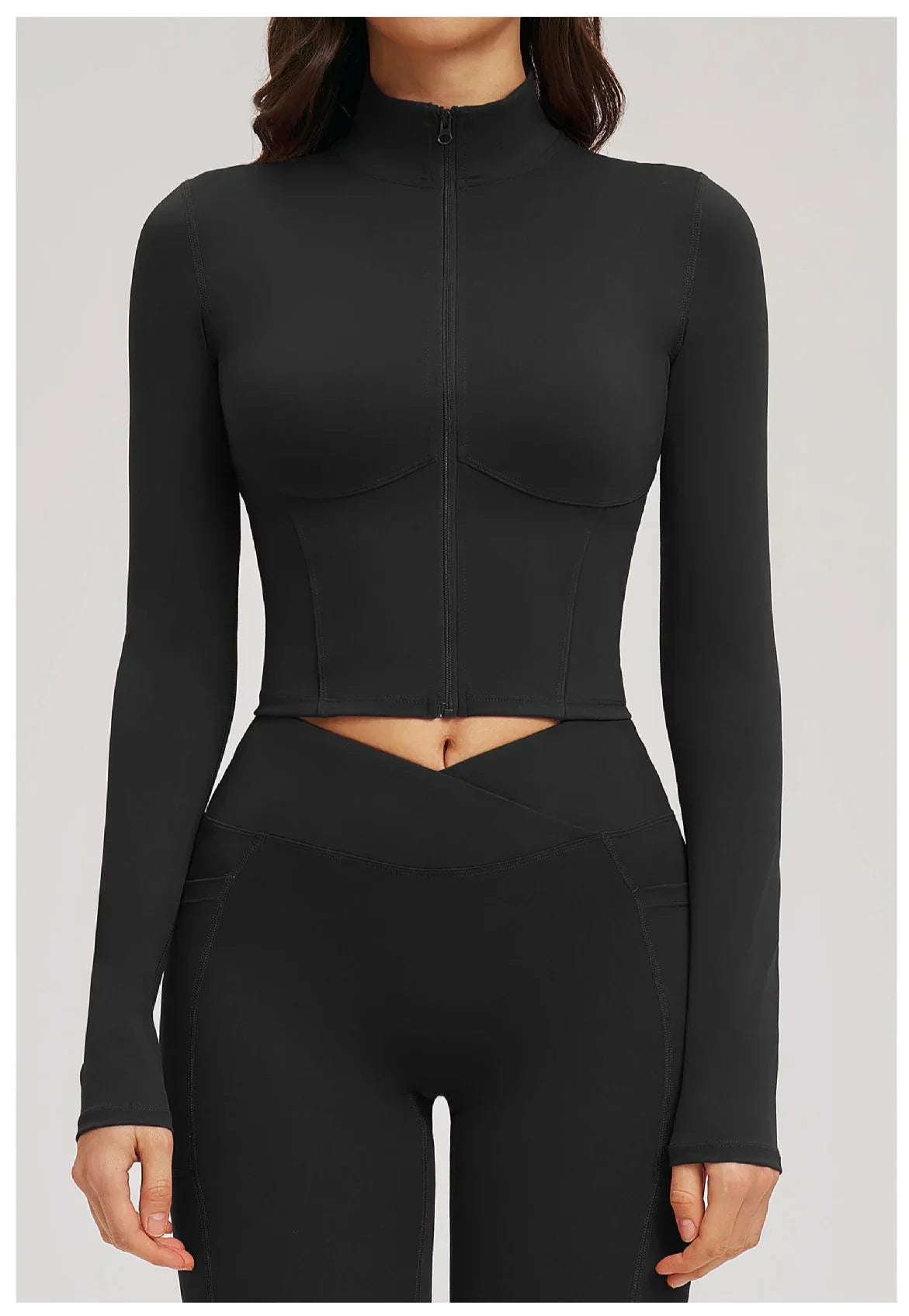 Yoga Long Sleeve Zipper Jacket Women Crop Tops T-shirts Solid Sports Top Running Shirts Sexy Quick Dry Fitness Gym Sport Wear