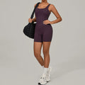 Women's Tracksuit Backless Workout Rompers Top Bodycon One Piece Halter Sleeveless Bodysuit Short Jumpsuits Push Up Sportswear