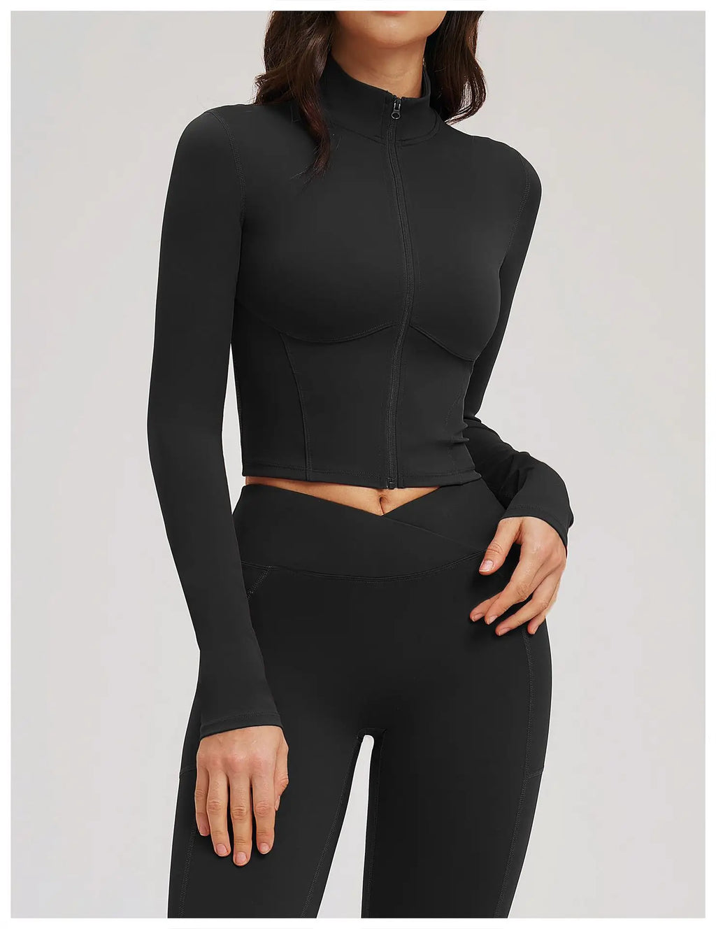 Yoga Long Sleeve Zipper Jacket Women Crop Tops T-shirts Solid Sports Top Running Shirts Sexy Quick Dry Fitness Gym Sport Wear