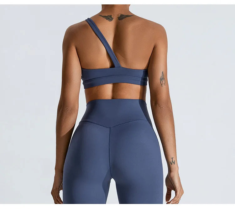 Women One Shoulder Sports Underwear Gym Top Bra Training Women Yoga Bra Stretch High Strength Workout Fitness Women Sports Vest