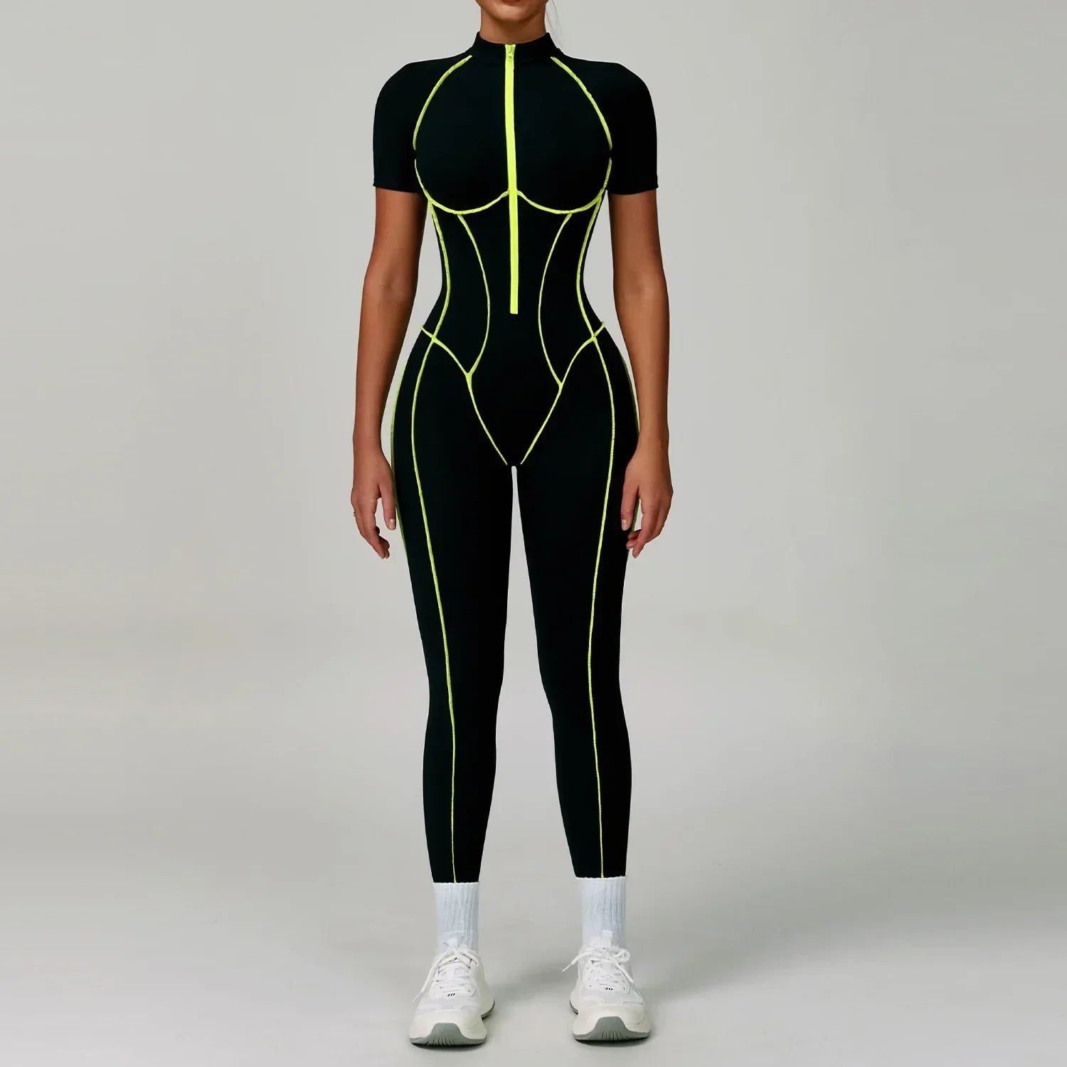 Gym Set Women Training Yoga Suit Sportswear Women Short Sleeves Sports Jumpsuit Fitness Rompers Zipper Push Up Workout Bodysuits