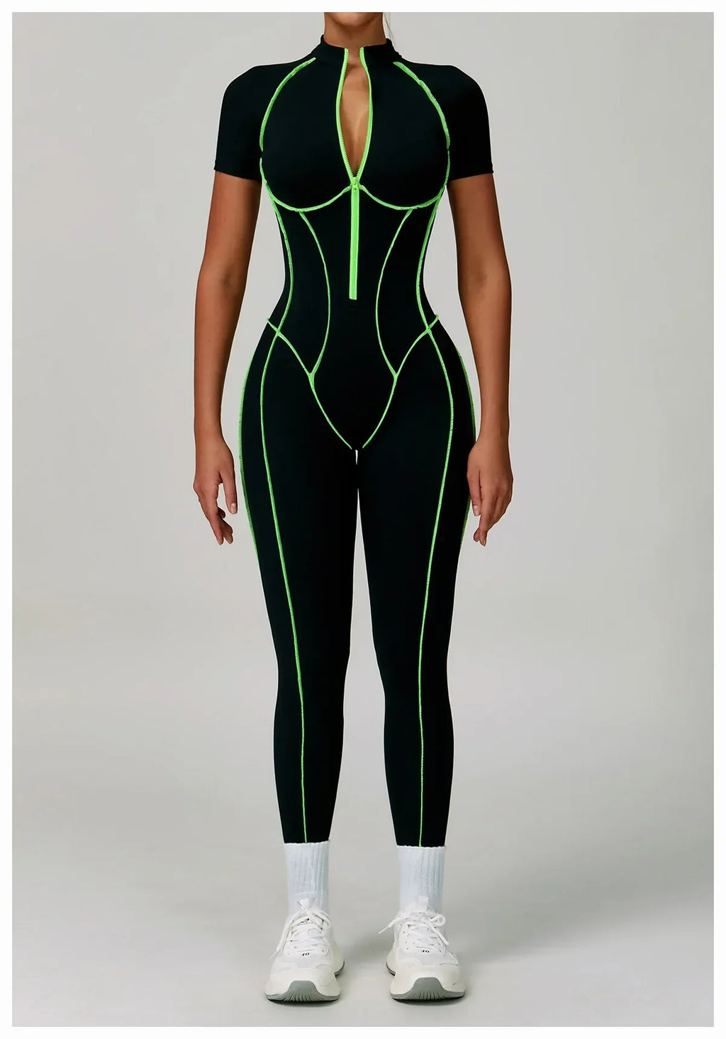 Gym Set Women Training Yoga Suit Sportswear Women Short Sleeves Sports Jumpsuit Fitness Rompers Zipper Push Up Workout Bodysuits