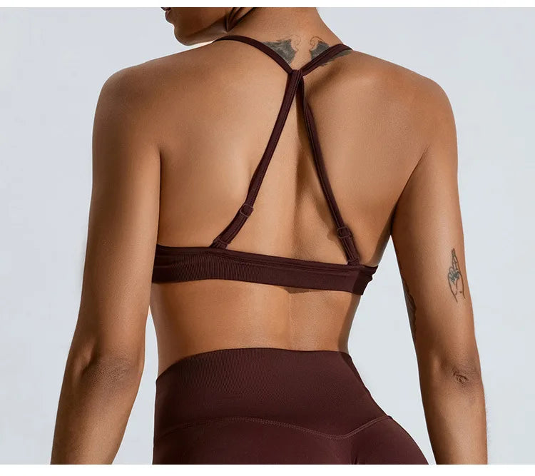 Women Sports Underwear Scrunch Push-up High Support Adjustable Thin Shoulder Strap Tank Fitness Top Seamless Workout Yoga Bras