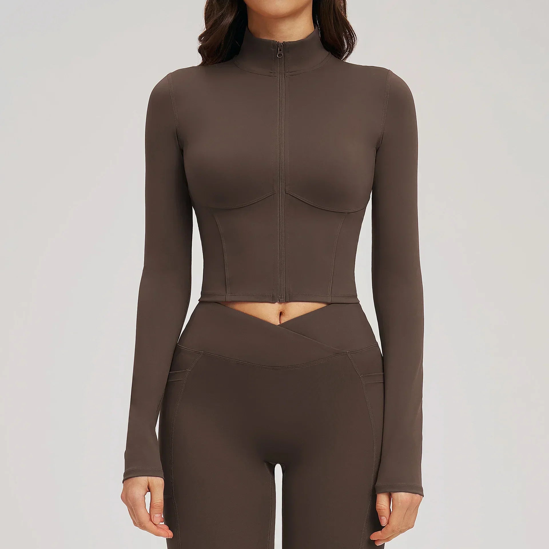 Yoga Long Sleeve Zipper Jacket Women Crop Tops T-shirts Solid Sports Top Running Shirts Sexy Quick Dry Fitness Gym Sport Wear