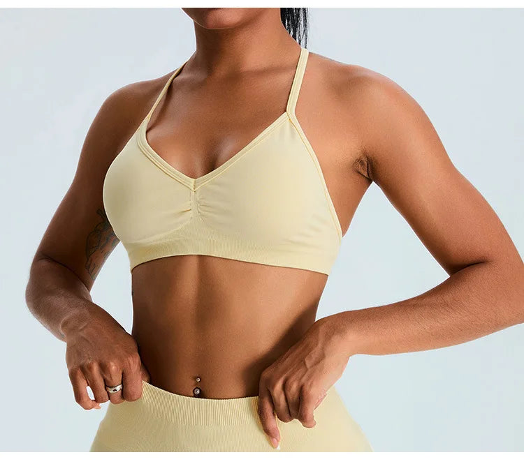 Women Sports Underwear Scrunch Push-up High Support Adjustable Thin Shoulder Strap Tank Fitness Top Seamless Workout Yoga Bras