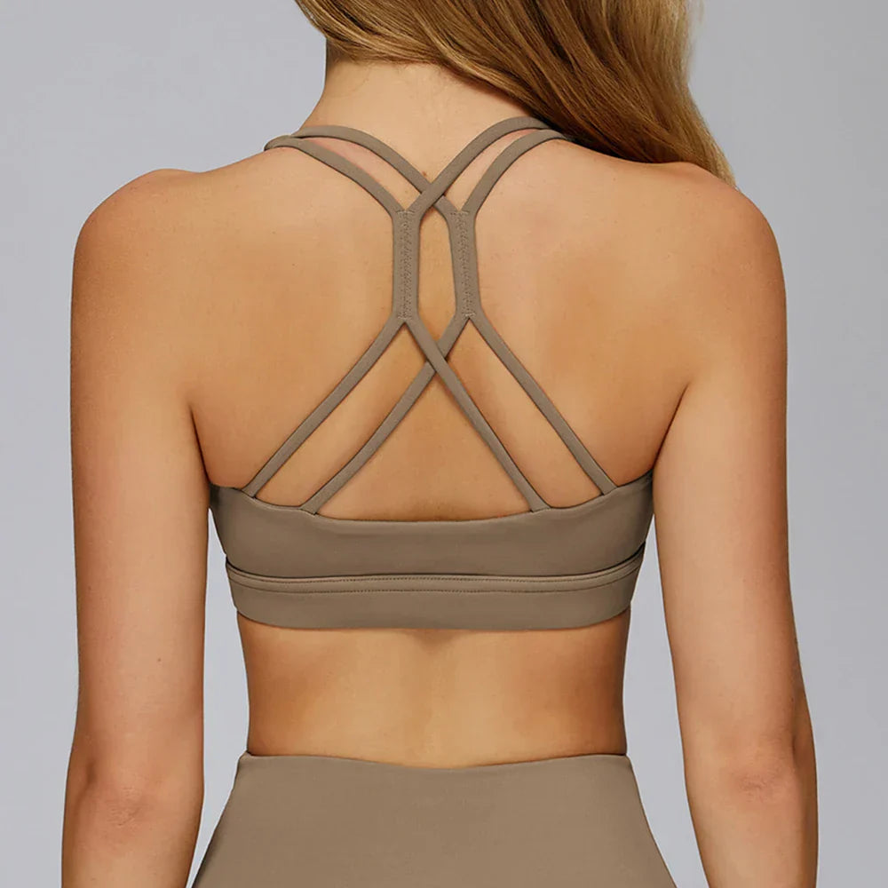 Women Tops Back Cross Strap Tank Top Push Up Underwear Running Sports Bra Breathable Soft Fitness Beauty Solid Color Yoga Bra
