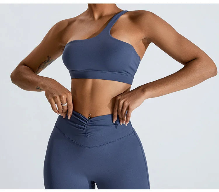 Women One Shoulder Sports Underwear Gym Top Bra Training Women Yoga Bra Stretch High Strength Workout Fitness Women Sports Vest