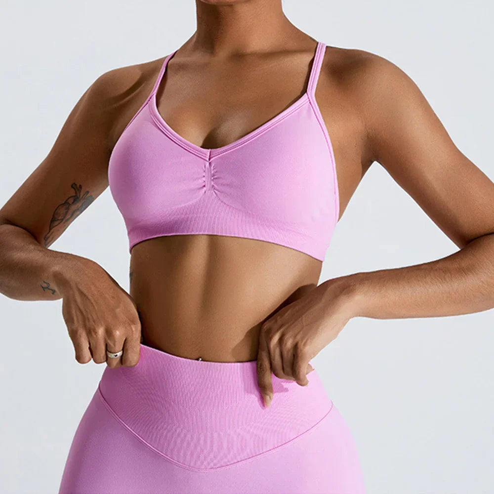 Women Sports Underwear Scrunch Push-up High Support Adjustable Thin Shoulder Strap Tank Fitness Top Seamless Workout Yoga Bras