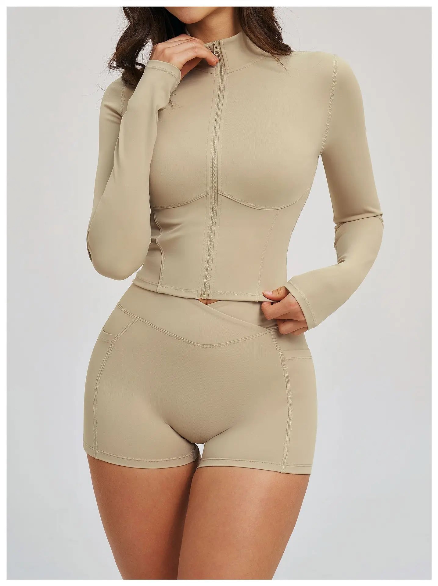 Yoga Long Sleeve Zipper Jacket Women Crop Tops T-shirts Solid Sports Top Running Shirts Sexy Quick Dry Fitness Gym Sport Wear