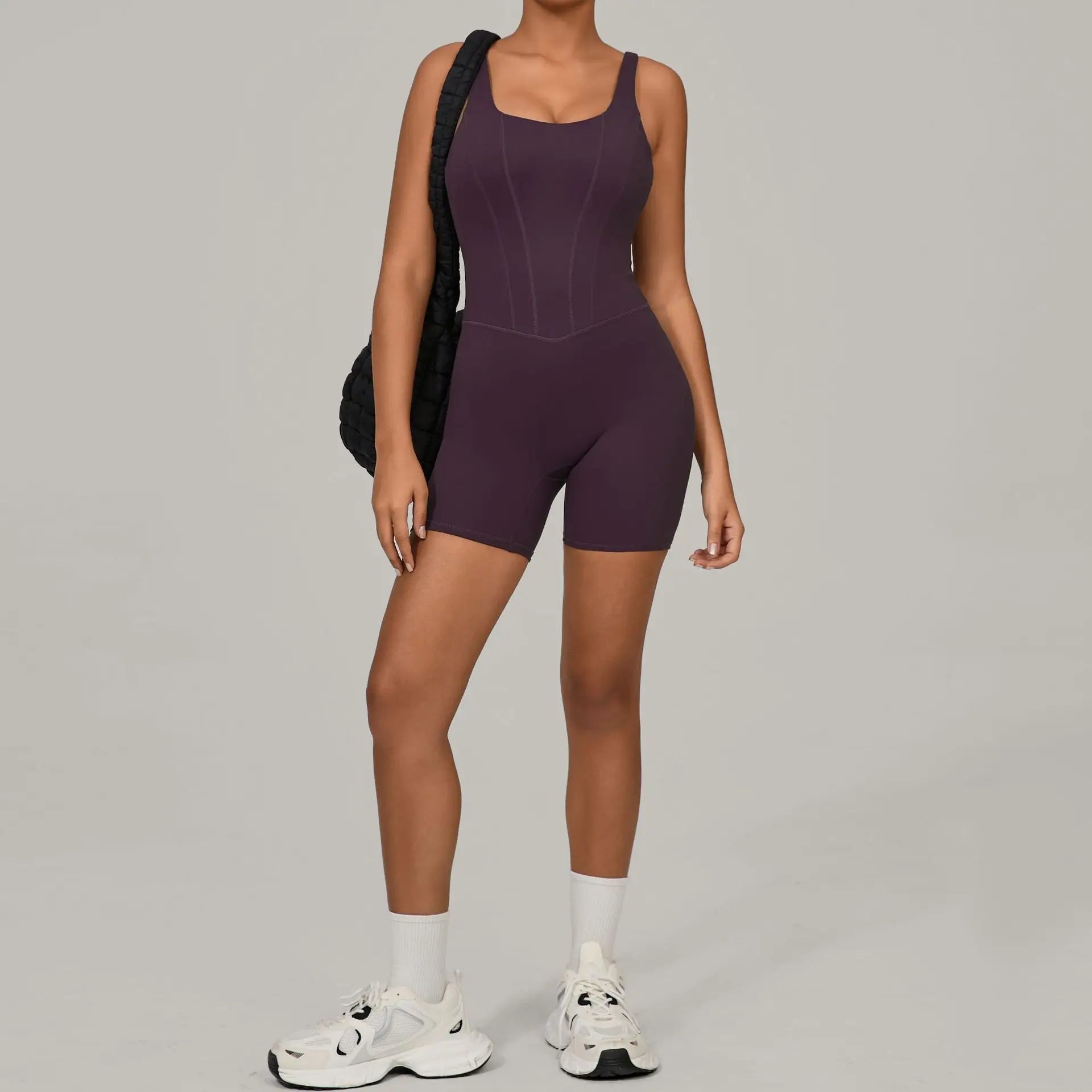 Women's Tracksuit Backless Workout Rompers Top Bodycon One Piece Halter Sleeveless Bodysuit Short Jumpsuits Push Up Sportswear