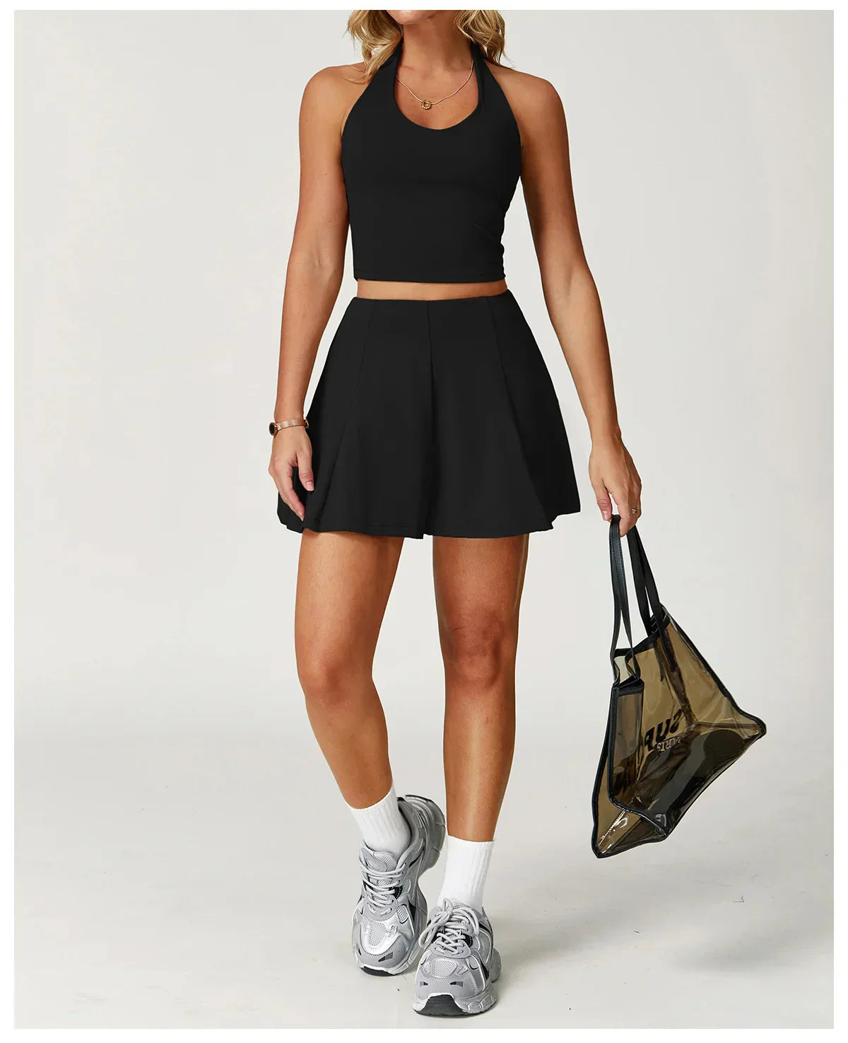 Fitness Tracksuit Yoga Set Women Outfit Gym Clothes Halter Sports Bra Matching Impact Short Skirt 2PCS Workout Sets Sportswear