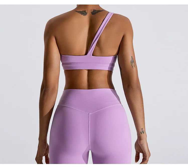 Women One Shoulder Sports Underwear Gym Top Bra Training Women Yoga Bra Stretch High Strength Workout Fitness Women Sports Vest