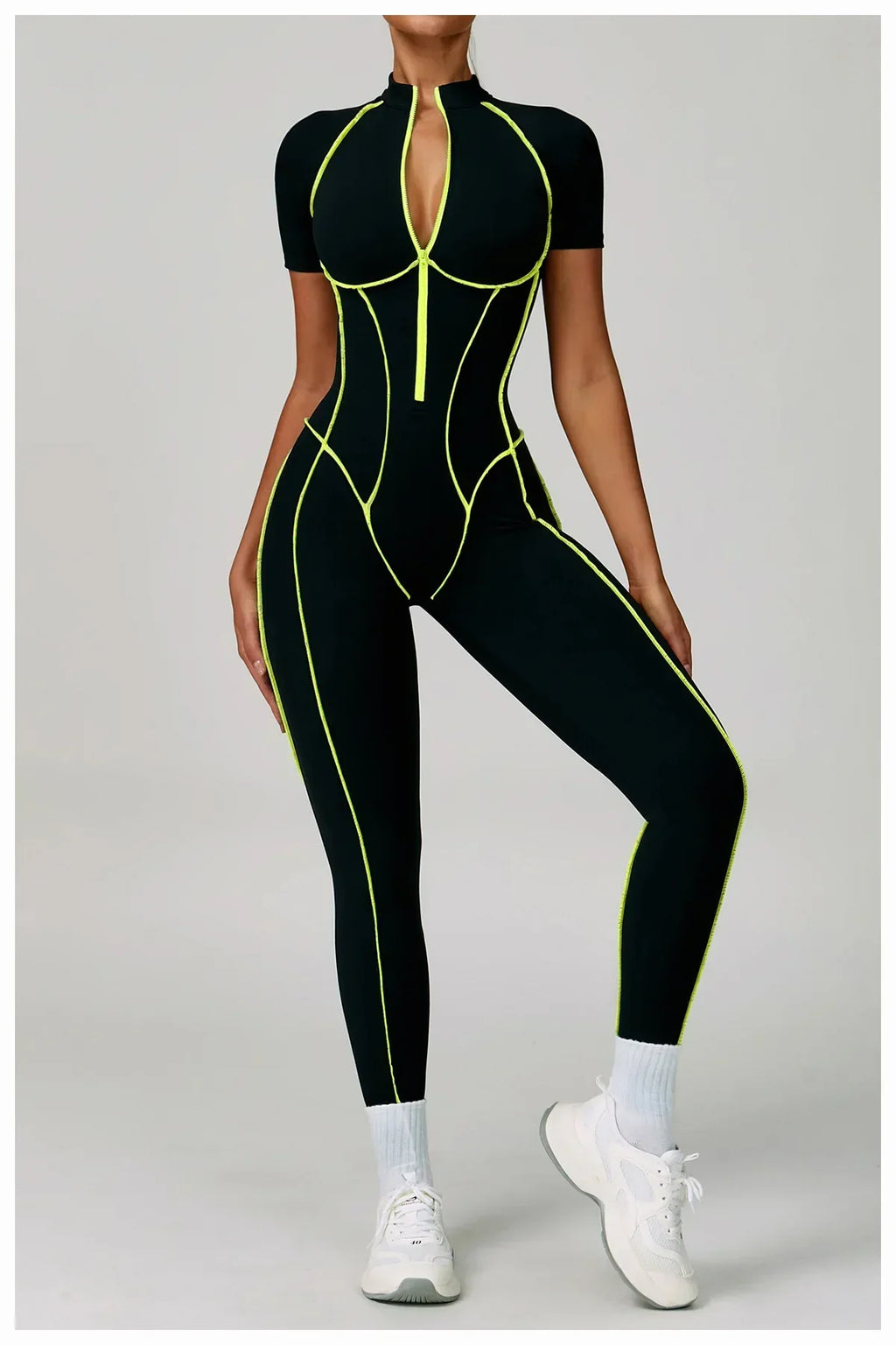 Gym Set Women Training Yoga Suit Sportswear Women Short Sleeves Sports Jumpsuit Fitness Rompers Zipper Push Up Workout Bodysuits