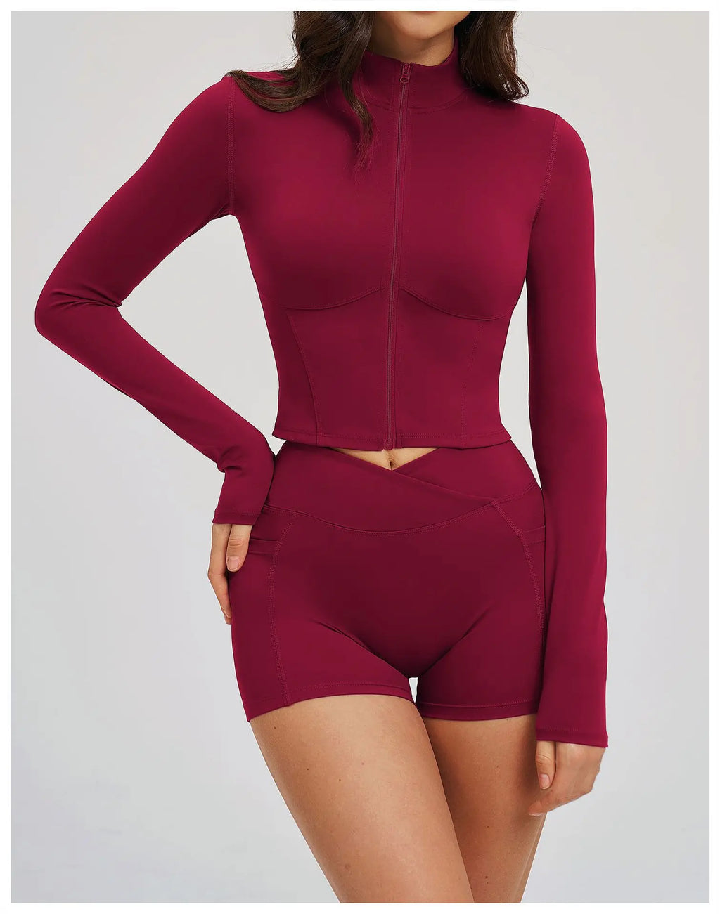 Yoga Long Sleeve Zipper Jacket Women Crop Tops T-shirts Solid Sports Top Running Shirts Sexy Quick Dry Fitness Gym Sport Wear