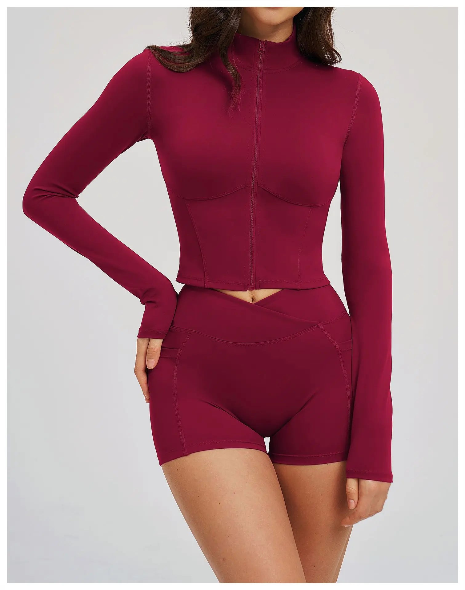 Yoga Long Sleeve Zipper Jacket Women Crop Tops T-shirts Solid Sports Top Running Shirts Sexy Quick Dry Fitness Gym Sport Wear